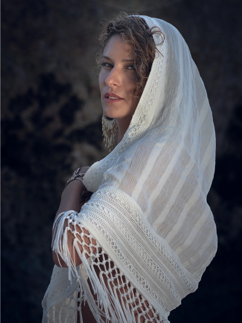 Black Fringe Hood/Shawl - Boho Wrap Festival Yoshi Zen Couture